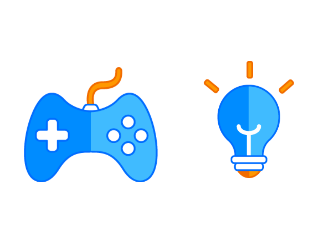 Cartoon games console controller and lightbulb